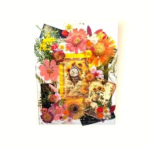 A vintage mixed-media collage on canvas.